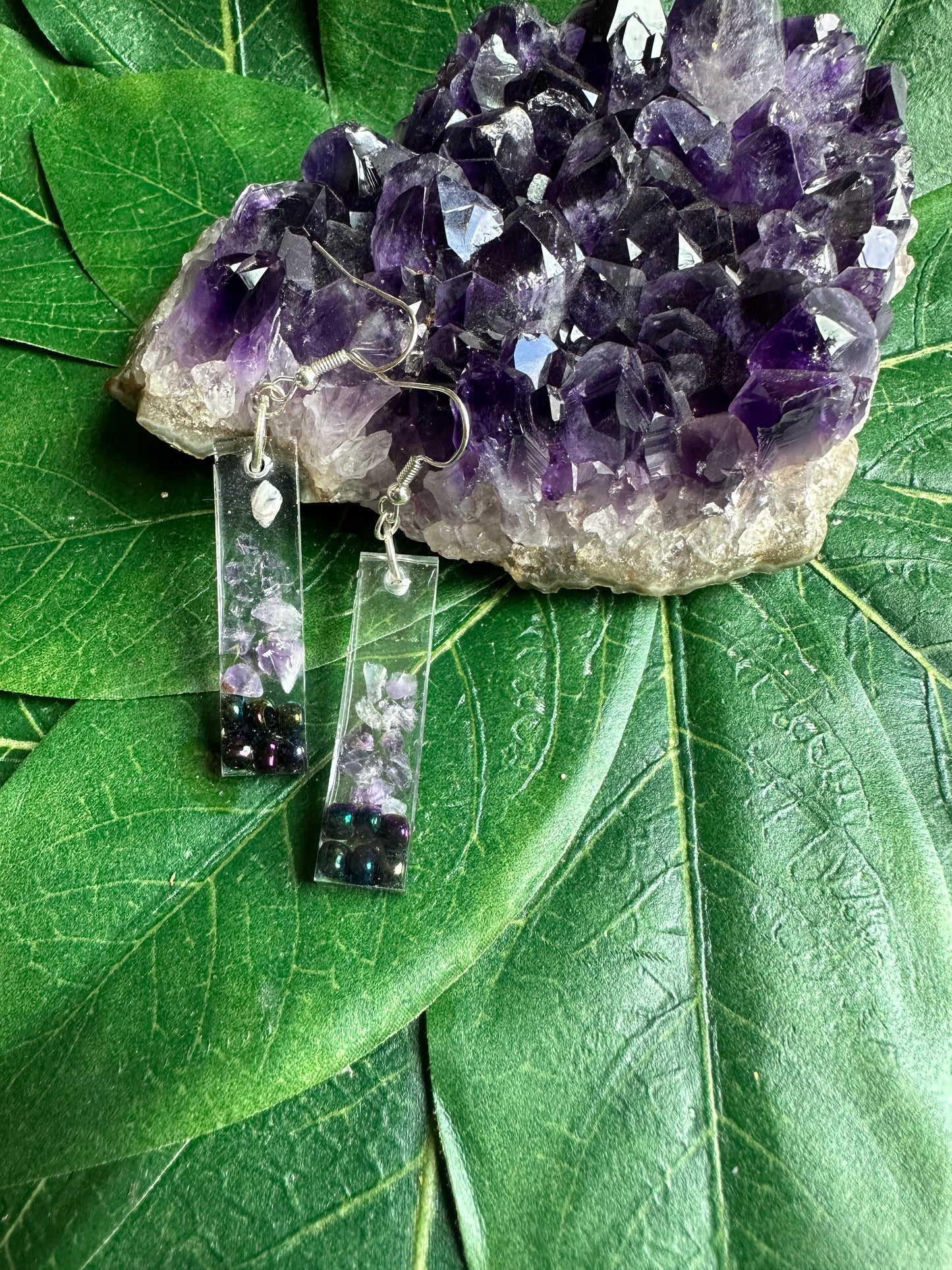 Iridescent and Amethyst, Earrings