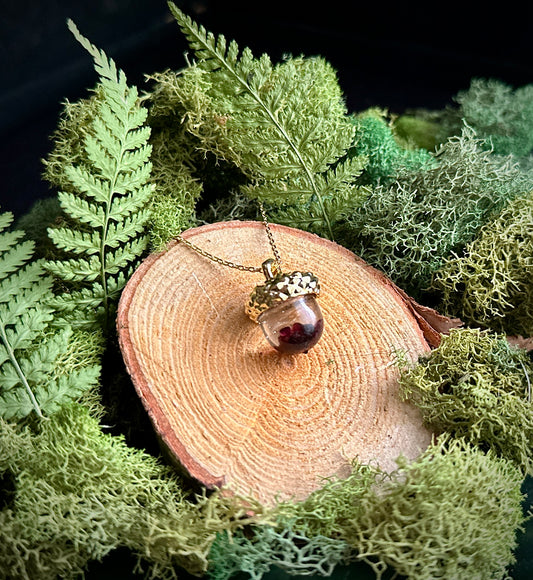 Garnet Acorn Necklace