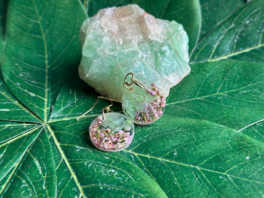Aventurine and Heather Flower Earrings